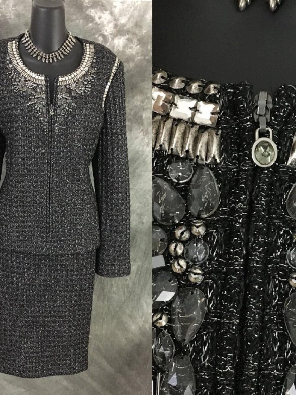 NEW NWT BEAUTIFUL St John knit caviar multi embellished jacket skirt suit 14